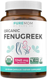 PURE CO fenogreco orgánico envase con cápsulas fáciles de tomar para lactancia.