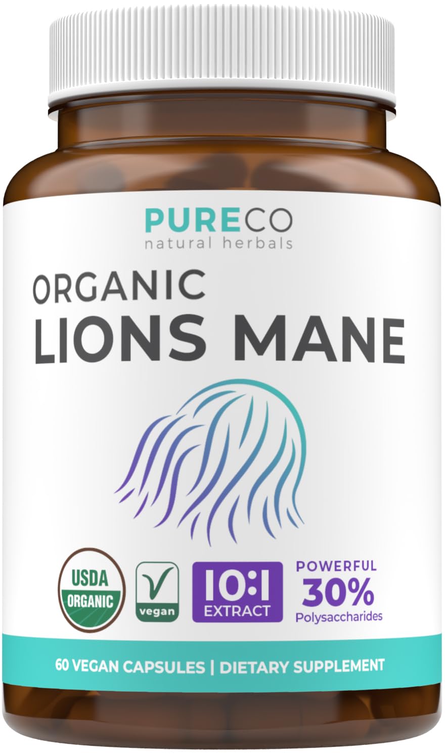 PURE CO Melena de León 1000mg: cápsulas para uso diario y bienestar.