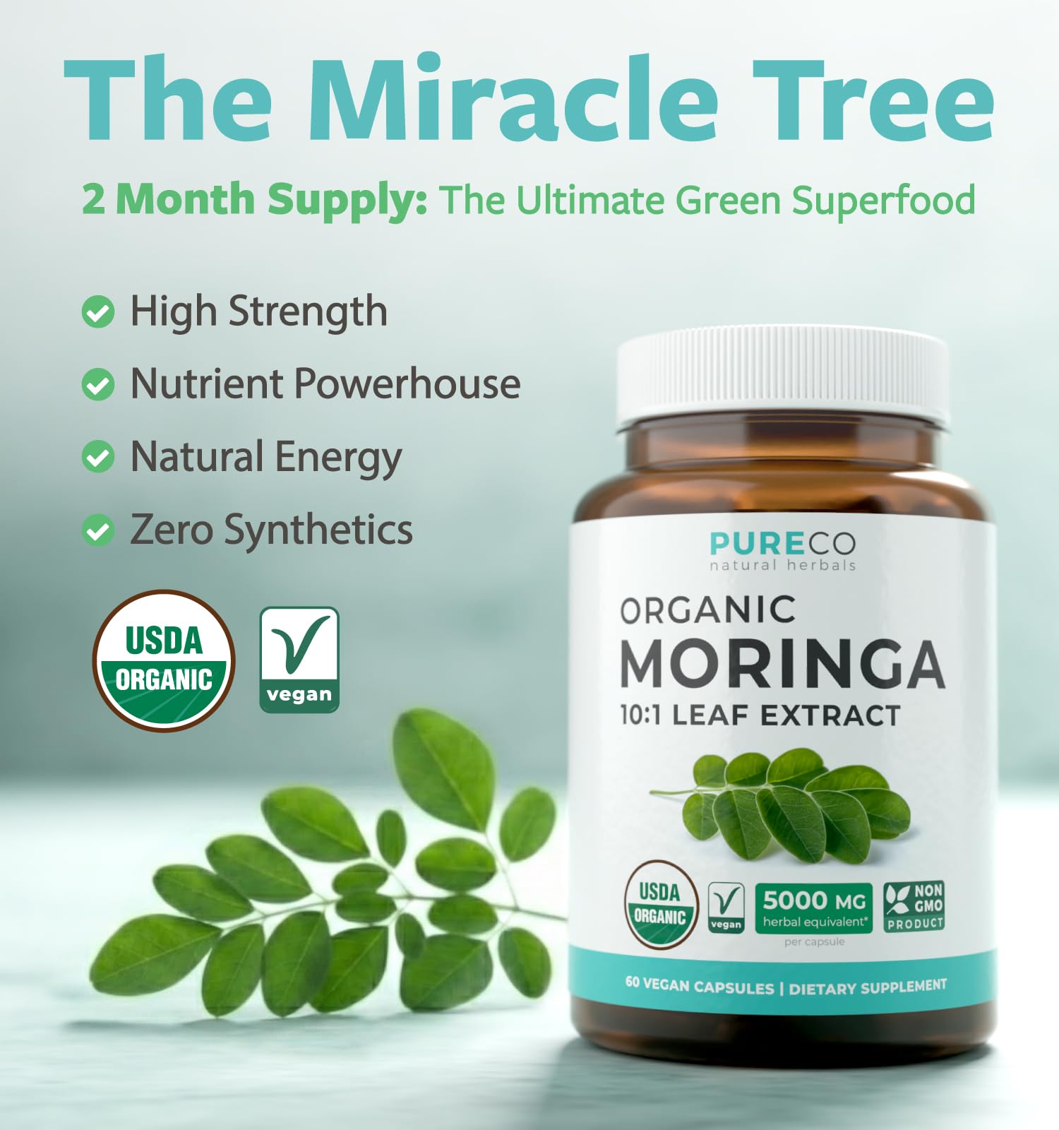 Extracto moringa 10:1 de Pure Co, concentrado verde.