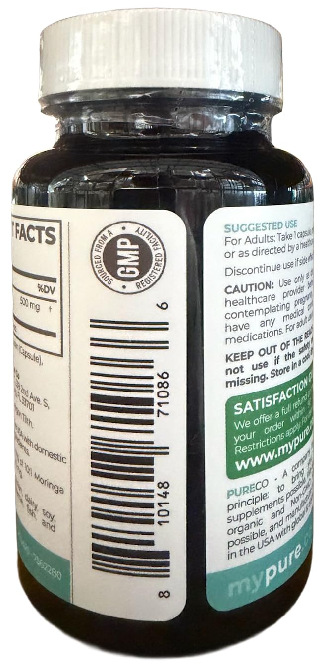 Uso diario seguro con moringa Pure Co en cápsulas.
