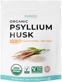 PURE CO Polvo de psyllium orgánico, envase principal, ideal para almacenamiento diario.