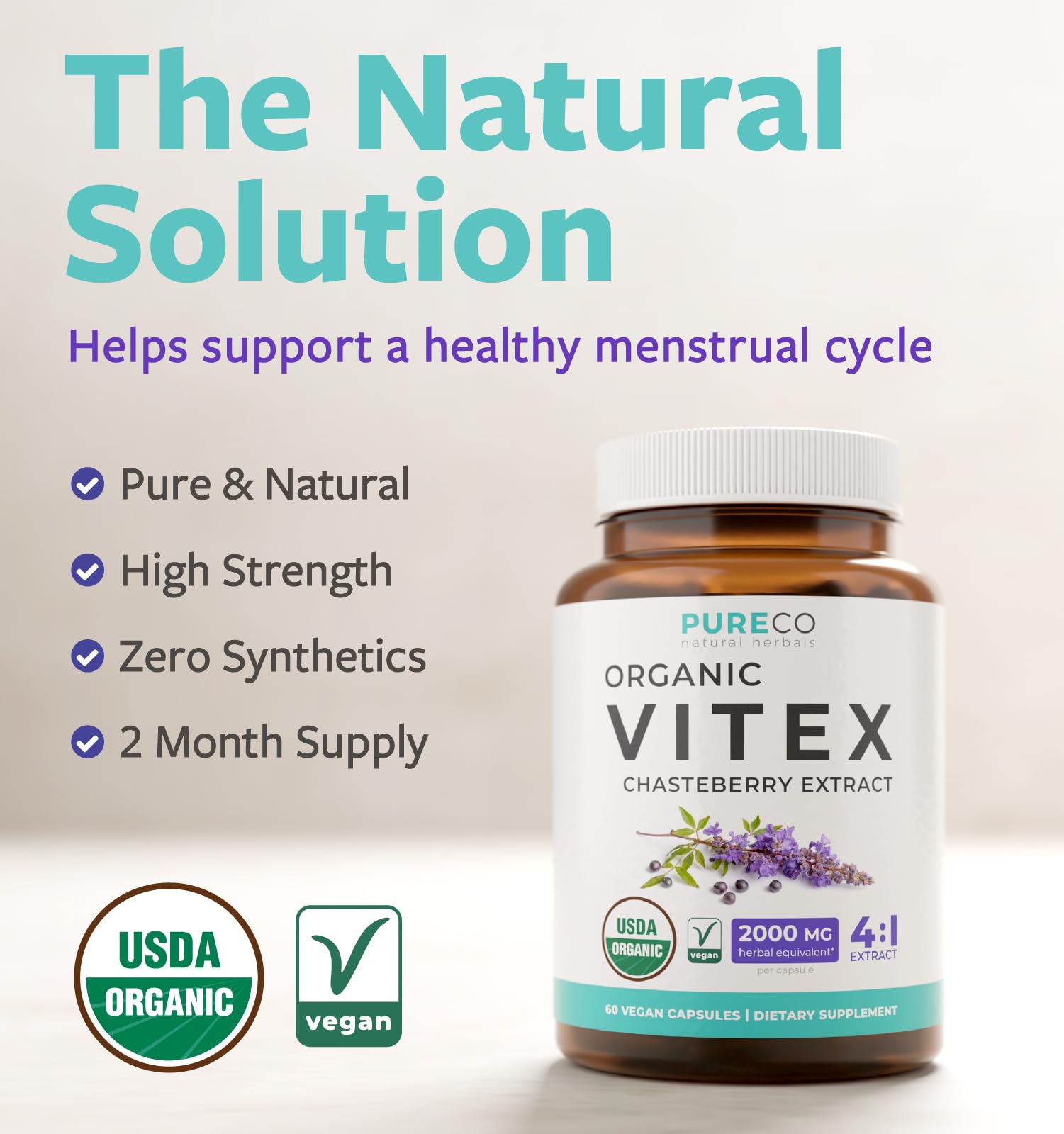 Pure Co Vitex - cápsulas vertidas para uso diario y equilibrio
