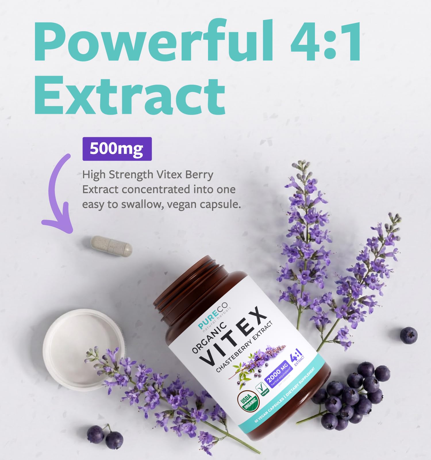 Pure Co Vitex - etiqueta frontal con información de calidad y orgánico