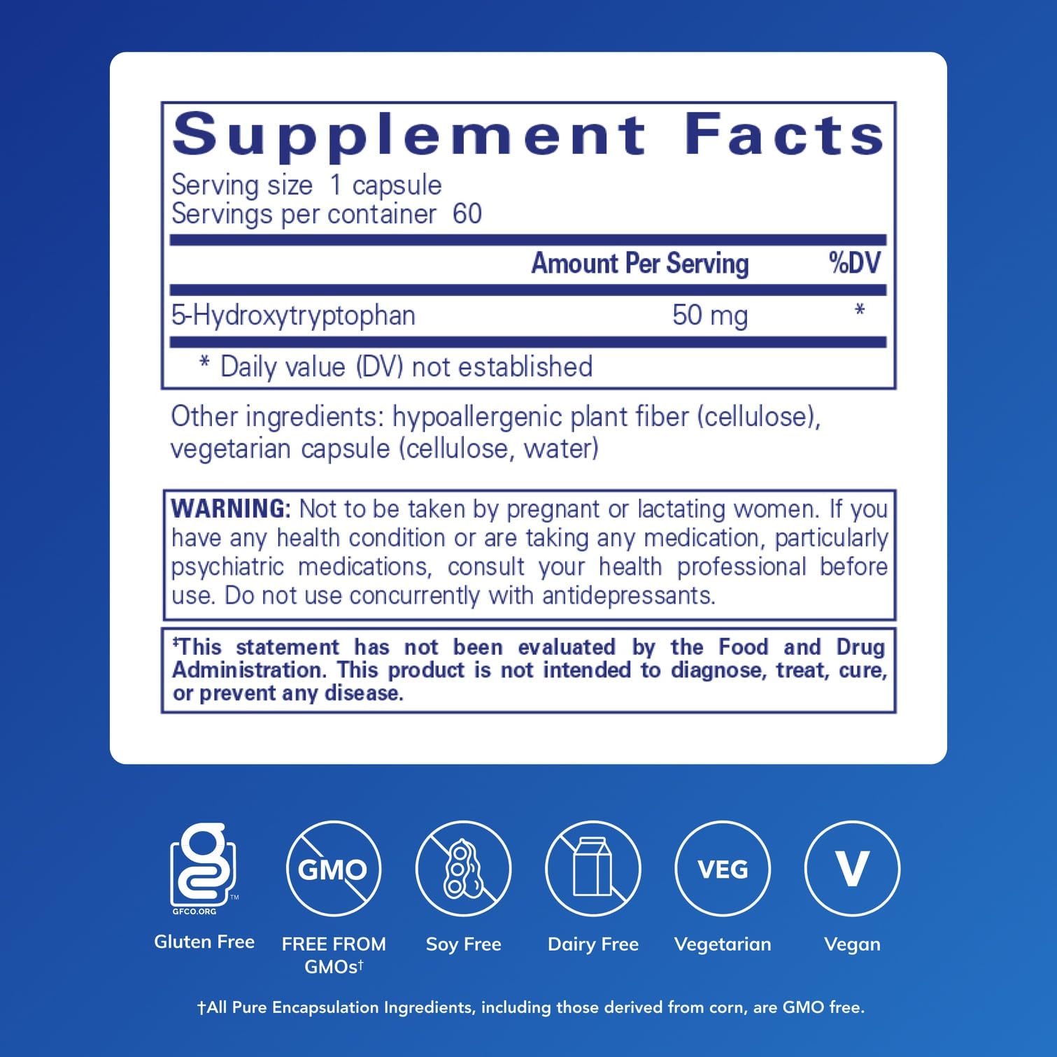 Pure Encapsulations 5-HTP: etiqueta clara con ingredientes de calidad para confianza