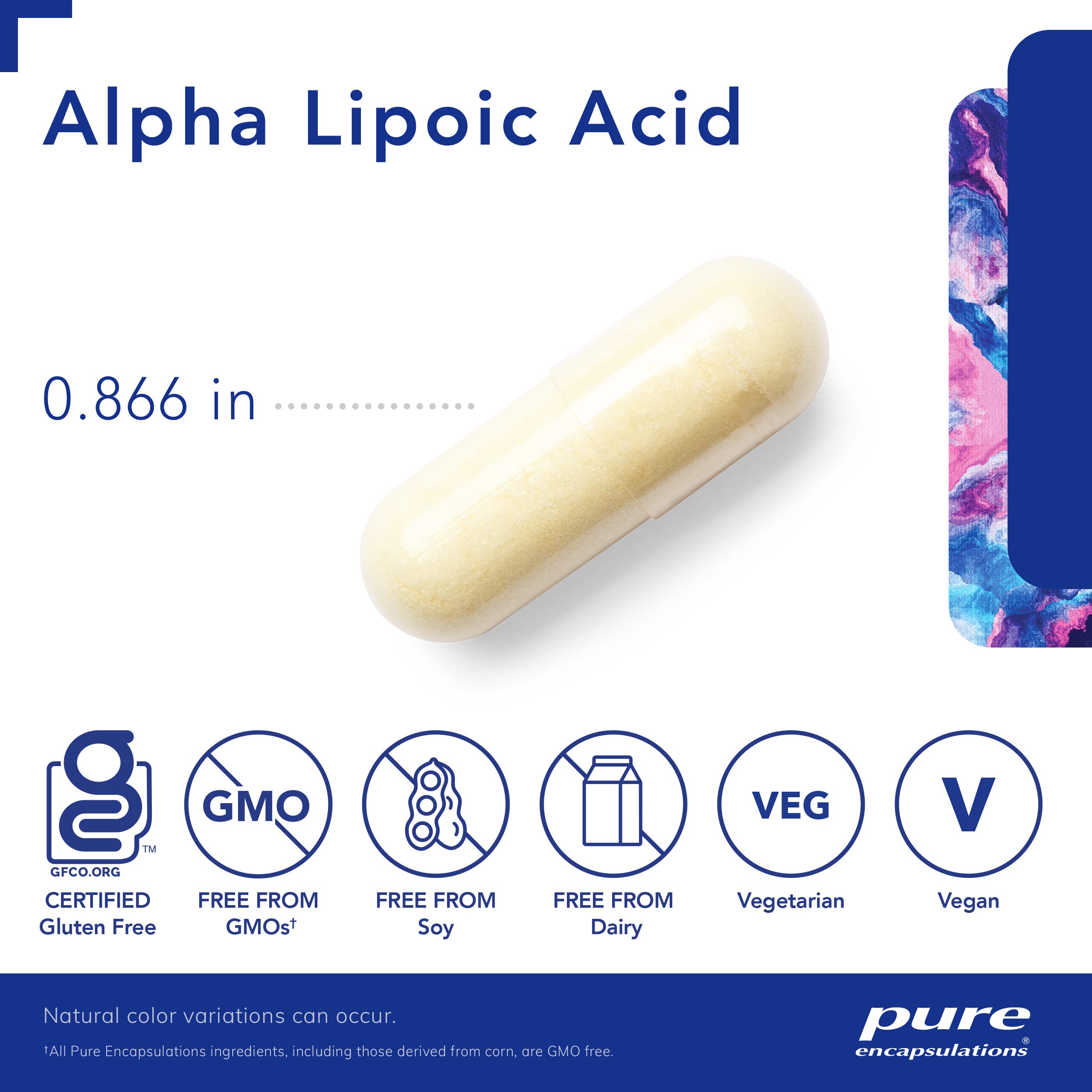 Cápsulas de Pure Encapsulations Ácido alfa-lipoico 400 mg en frasco de 60