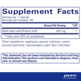 Etiqueta frontal de Pure Encapsulations Ácido alfa-lipoico 400 mg