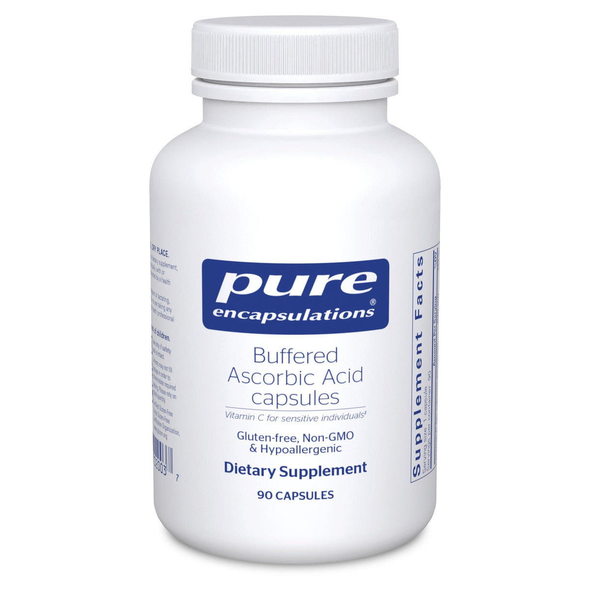 Pure Encapsulations ácido ascórbico amortiguado cápsulas en envase, práctico para uso diario