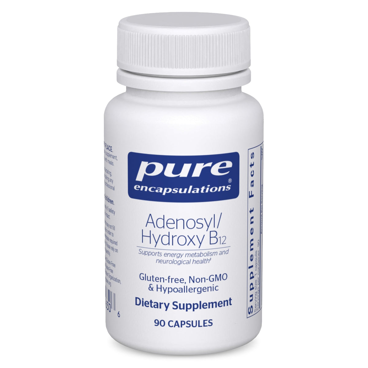 Pure Encapsulations Adenosil-Hidroxocobalamina, botella lista para soporte de energía diaria.