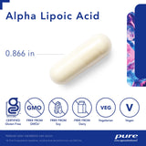 Etiqueta frontal de Pure Encapsulations Alfa Lipoico 200 mg para identificar la fórmula