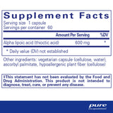 Etiqueta frontal de Pure Encapsulations Alfa Lipoico 600 mg resalta ingredientes premium.