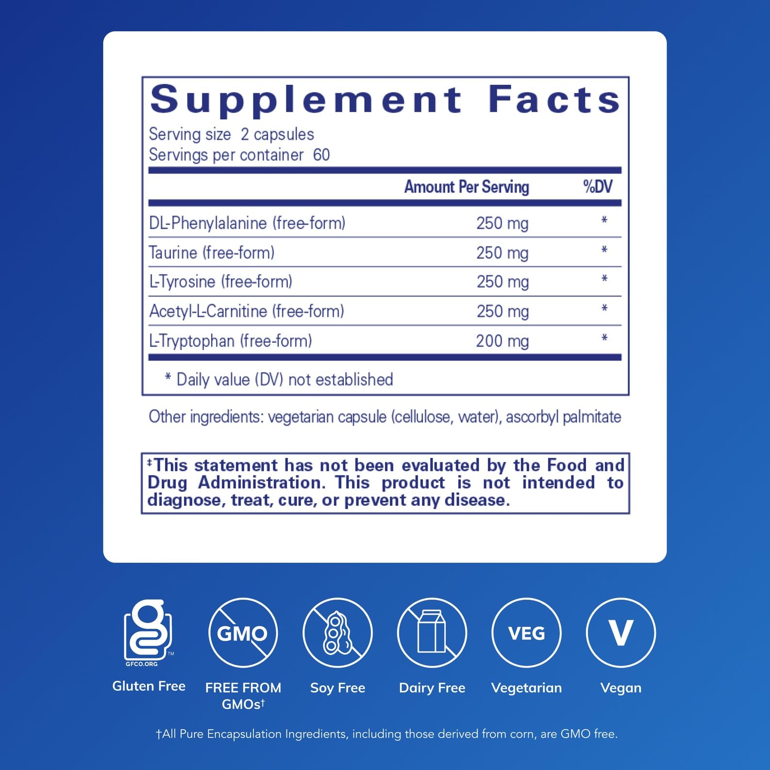 Pure Encapsulations Aminoácidos Cognitivos: envase de 120 cápsulas para uso diario.