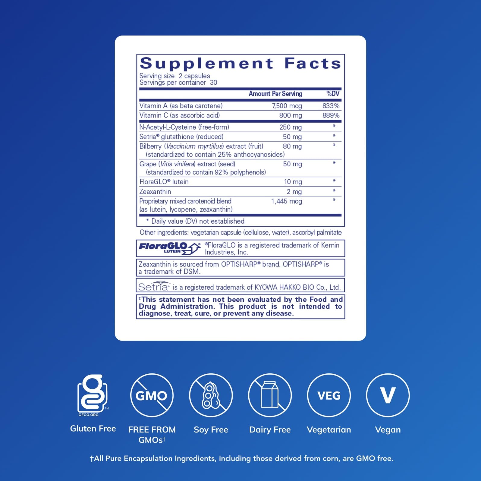Pure Encapsulations apoyo macular cápsulas, toma diaria segura