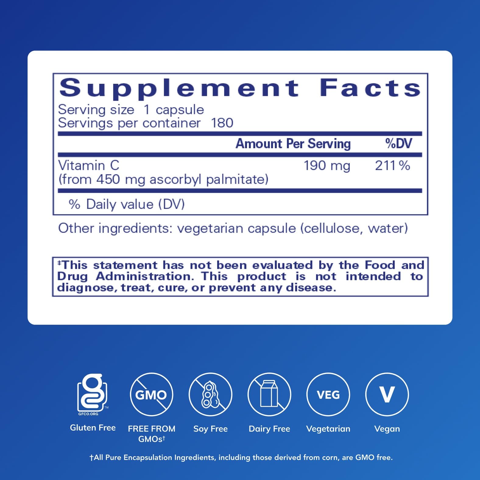 Pure Encapsulations Ascorbyl Palmitate, cápsulas en mano para uso diario y apoyo a la salud