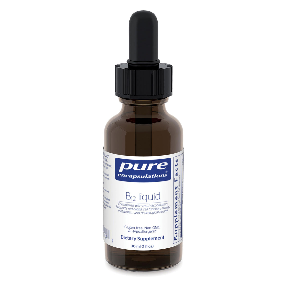 Pure Encapsulations B12 líquido: botella para apoyo nervioso y energía diaria.