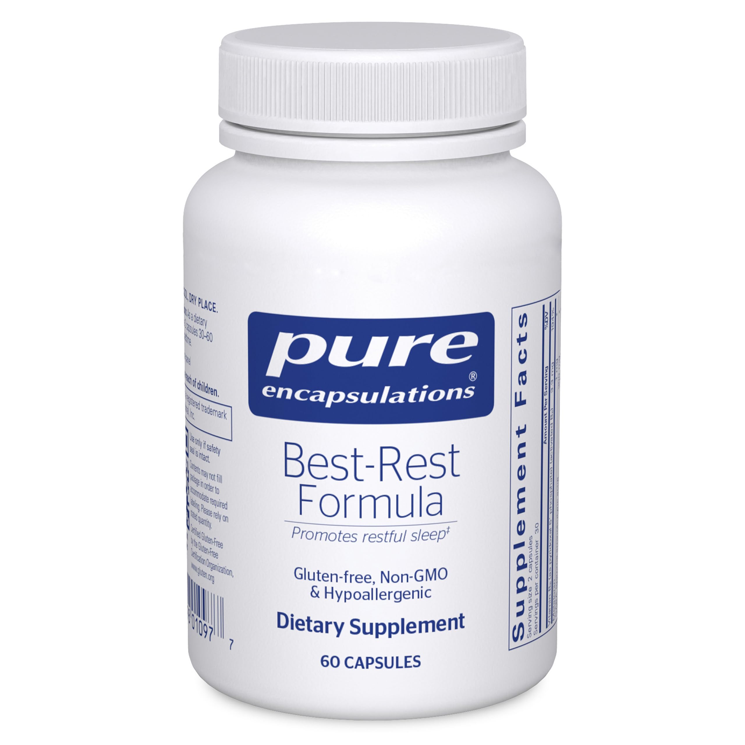 Pure Encapsulations Best-Rest Formula, botella frontal, promueve descanso más tranquilo.