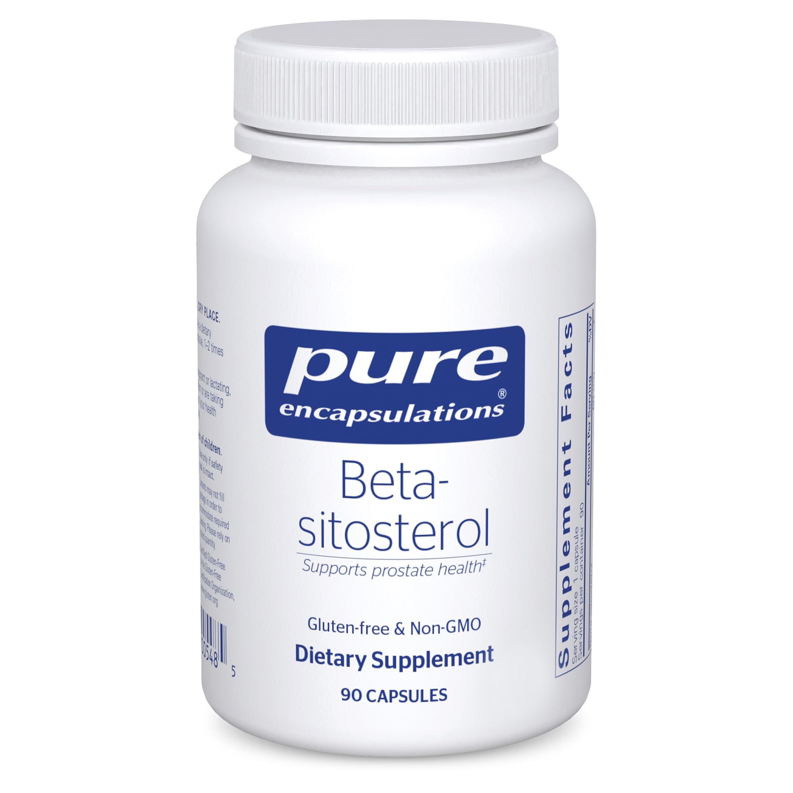 Pure Encapsulations Beta-Sitosterol: botella de cápsulas, posible apoyo para flujo urinario