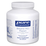 Pure Encapsulations Betaína HCl Pepsina, botella frontal, para apoyar la digestión diaria.