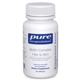 Pure Encapsulations Biotin Complex favorece cabello saludable y brillo natural.