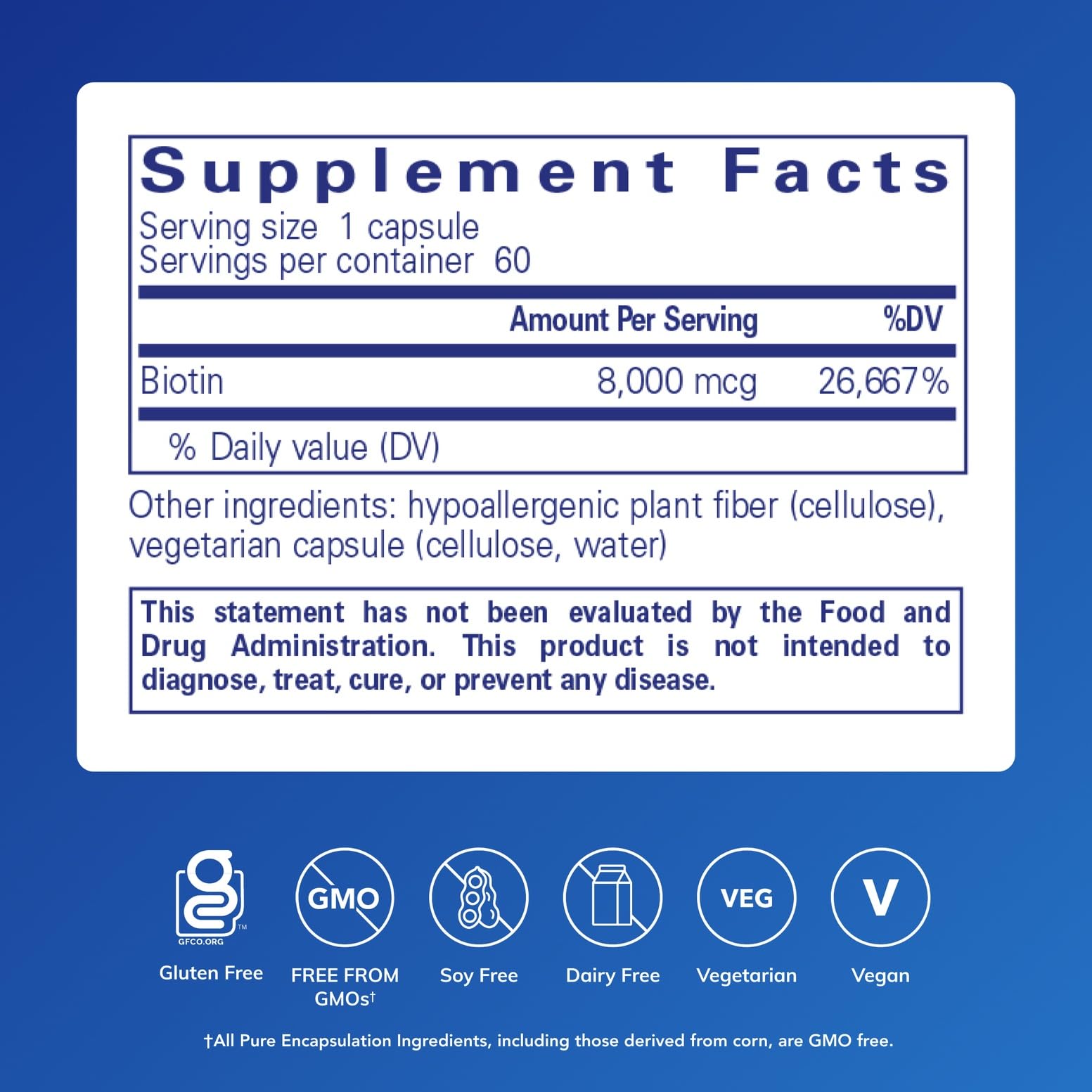 Pure Encapsulations Biotina 8 mg – cápsulas, uñas más fuertes y menos quiebre