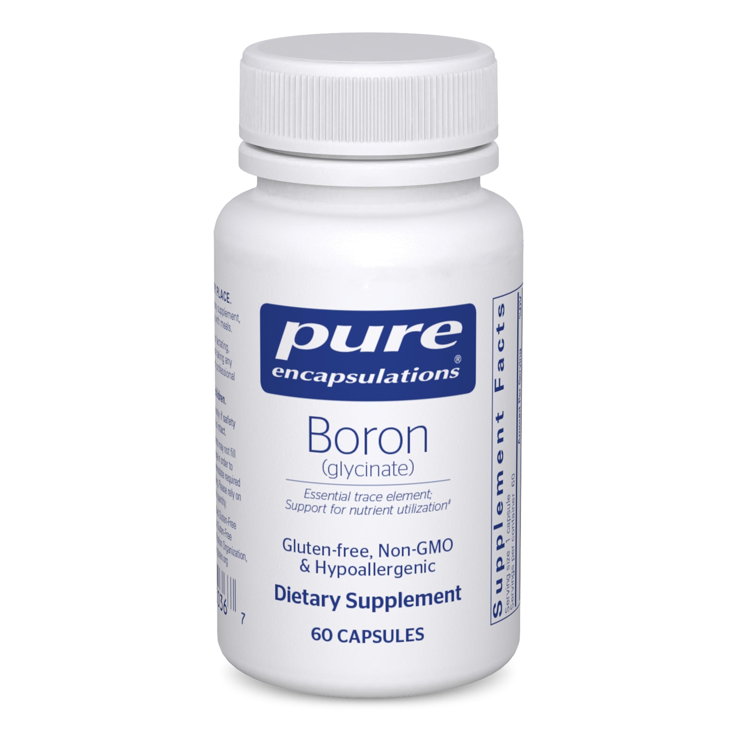Pure Encapsulations Borón Glicinato en frasco para apoyo metabólico diario.