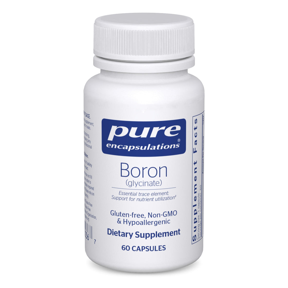 Pure Encapsulations Borón Glicinato en frasco para apoyo metabólico diario.