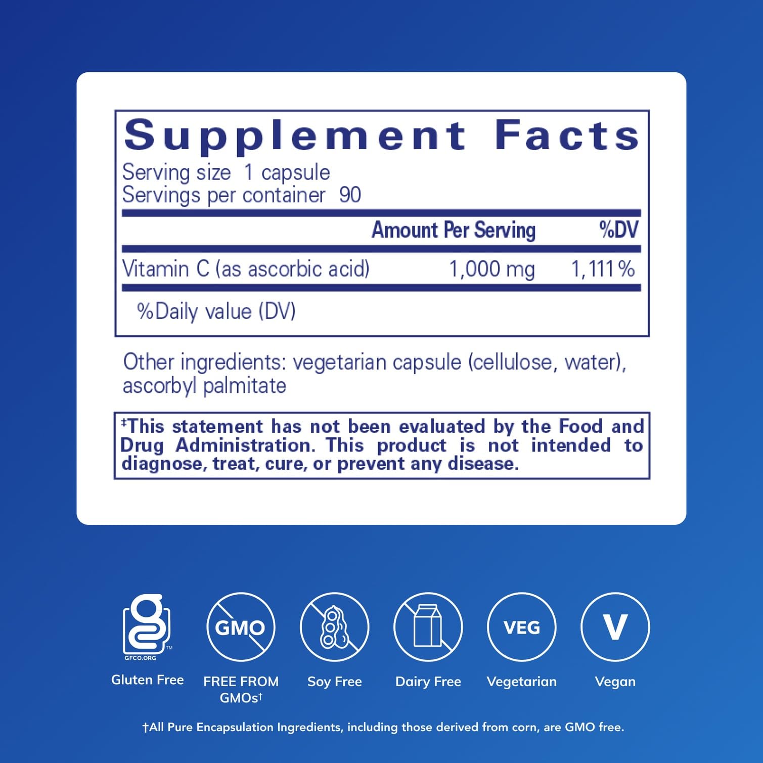 Botella Pure Encapsulations de ácido ascórbico, ideal para uso diario