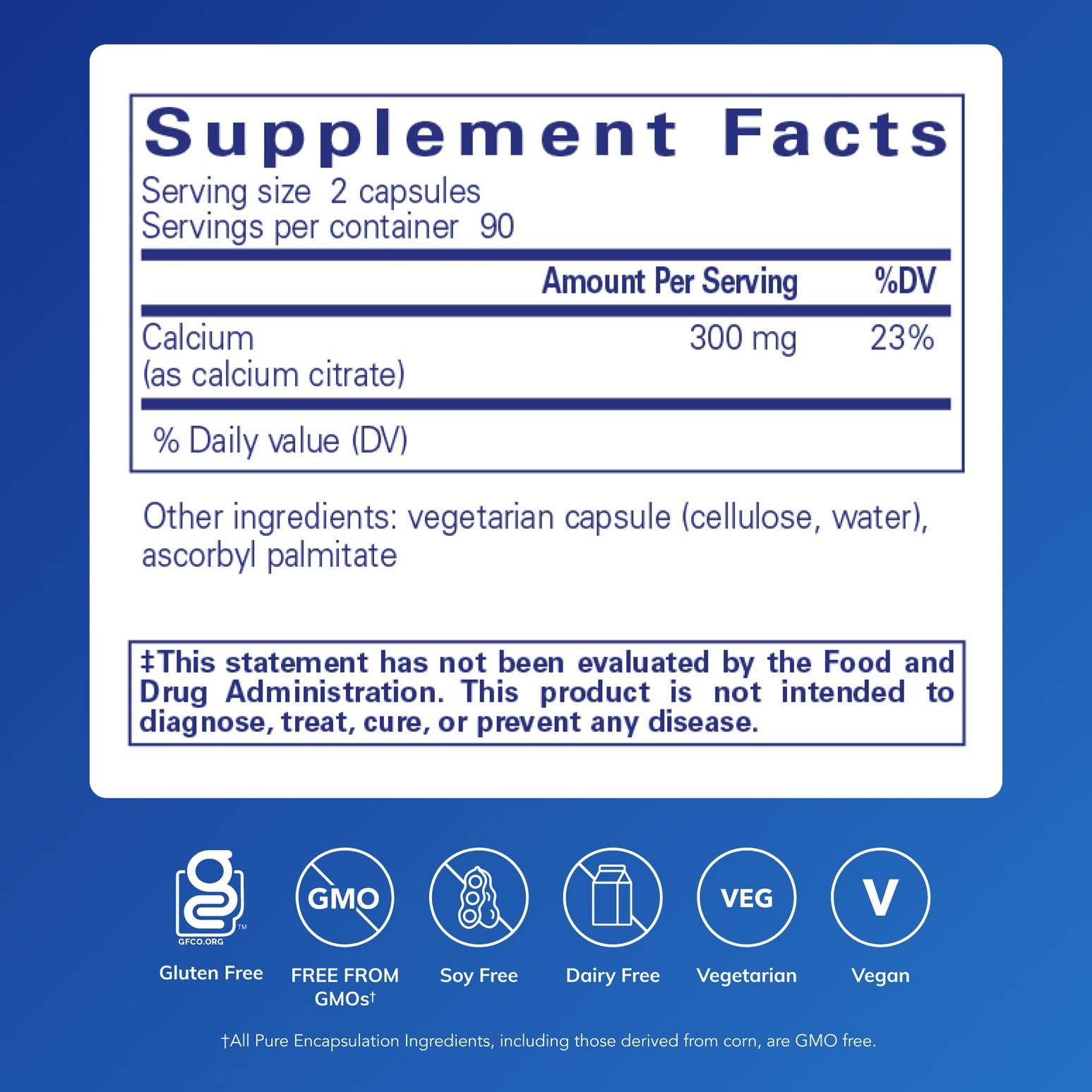 Pure Encapsulations Calcium Citrate cápsulas en mano para ingesta diaria.