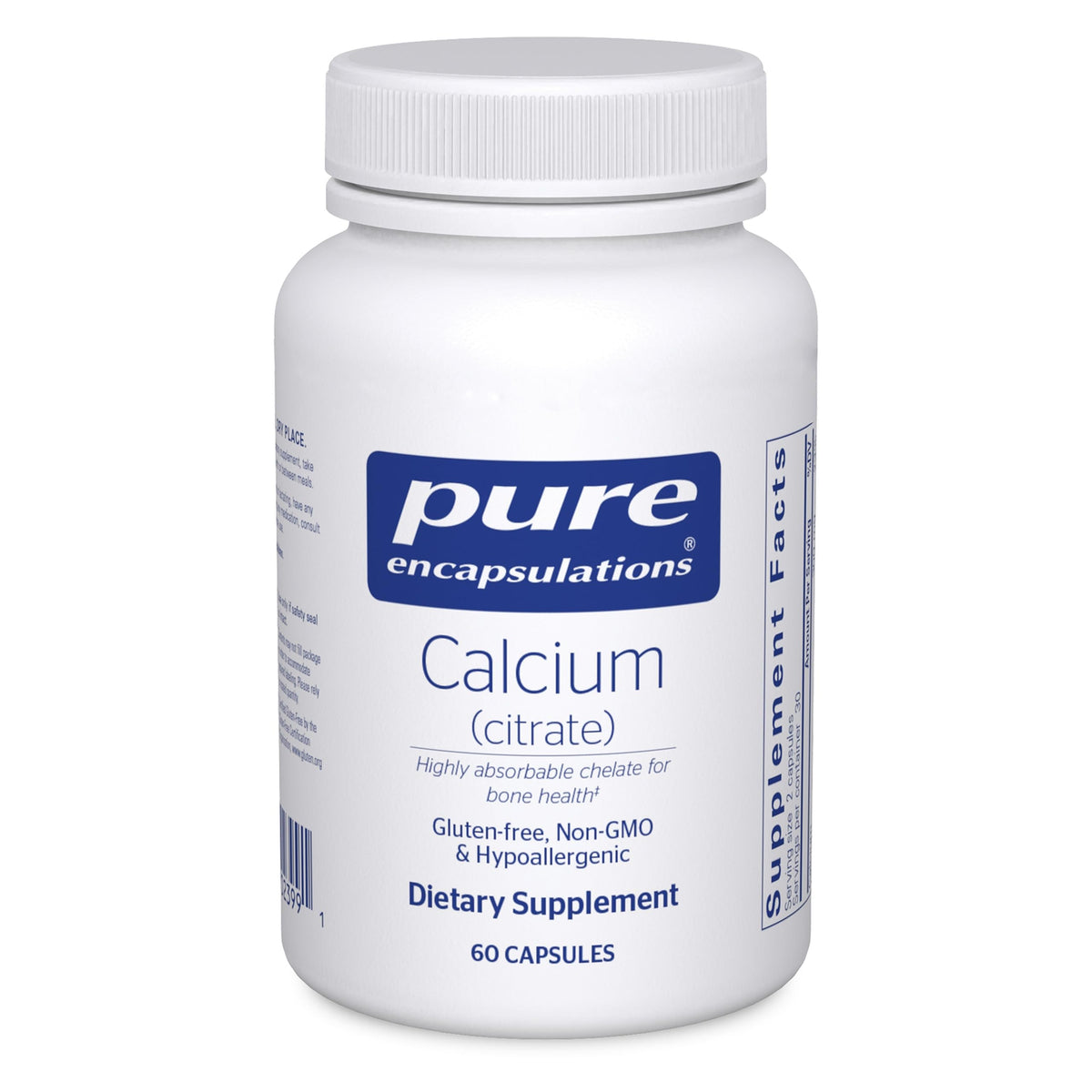 Pure Encapsulations Calcio Citrato frasco de 60 cápsulas para soporte óseo y dental