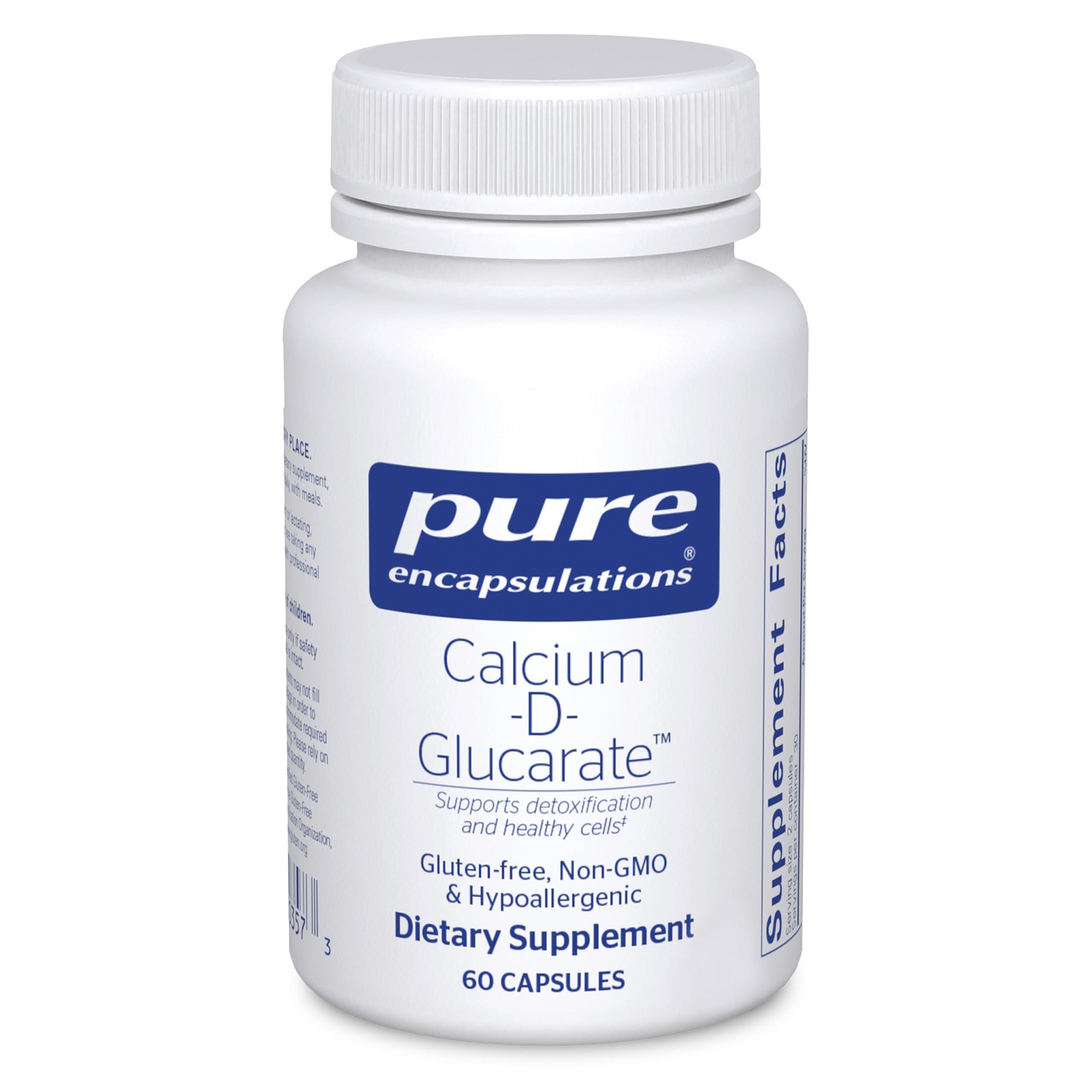 Pure Encapsulations Calcium-D-Glucarate, botella, potencial apoyo a la salud celular