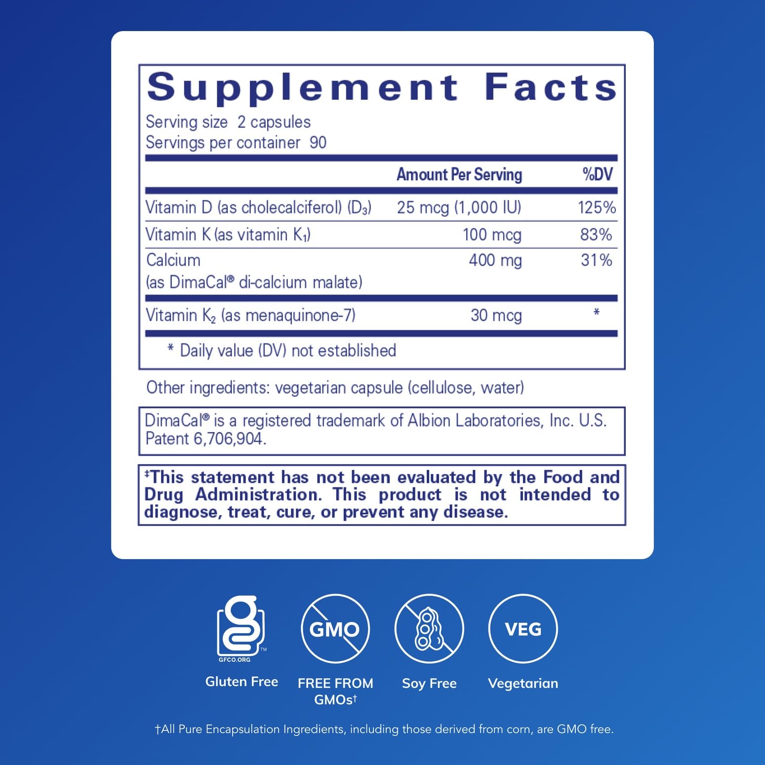 Pure Encapsulations Calcio K/D, cápsulas, impulso al metabolismo del calcio.