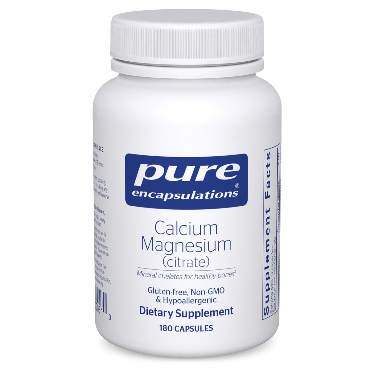 Pure Encapsulations Calcium Magnesium Citrate, bote de 180 cápsulas, apoyo a la salud ósea.