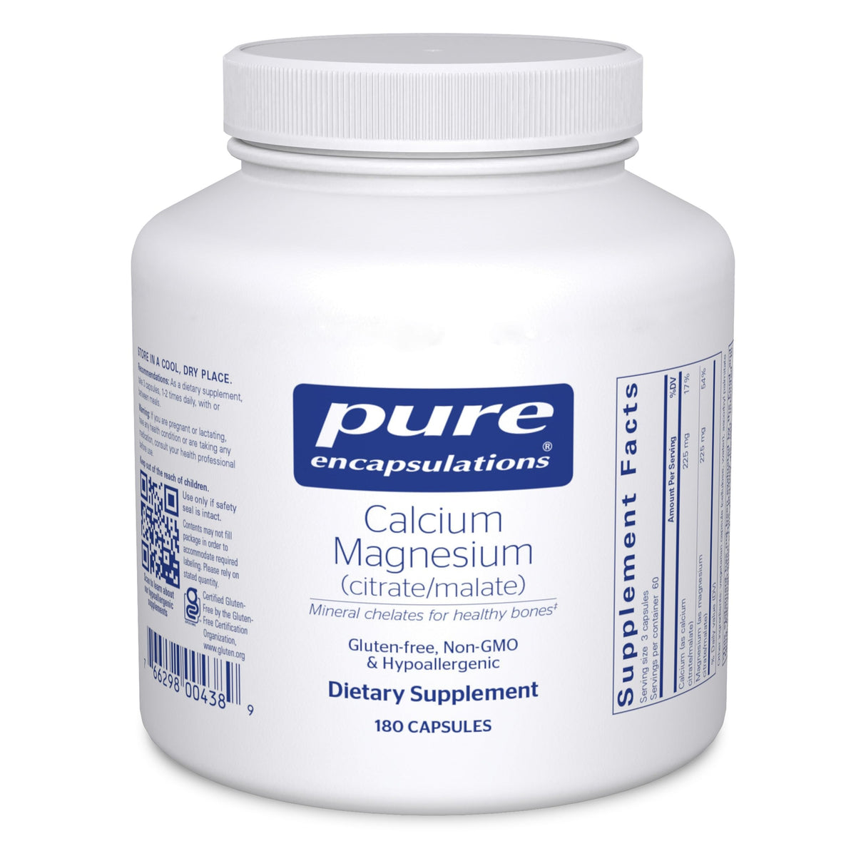 Pure Encapsulations Calcio Magnesio Citrato Malato en cápsulas para apoyar la salud ósea.