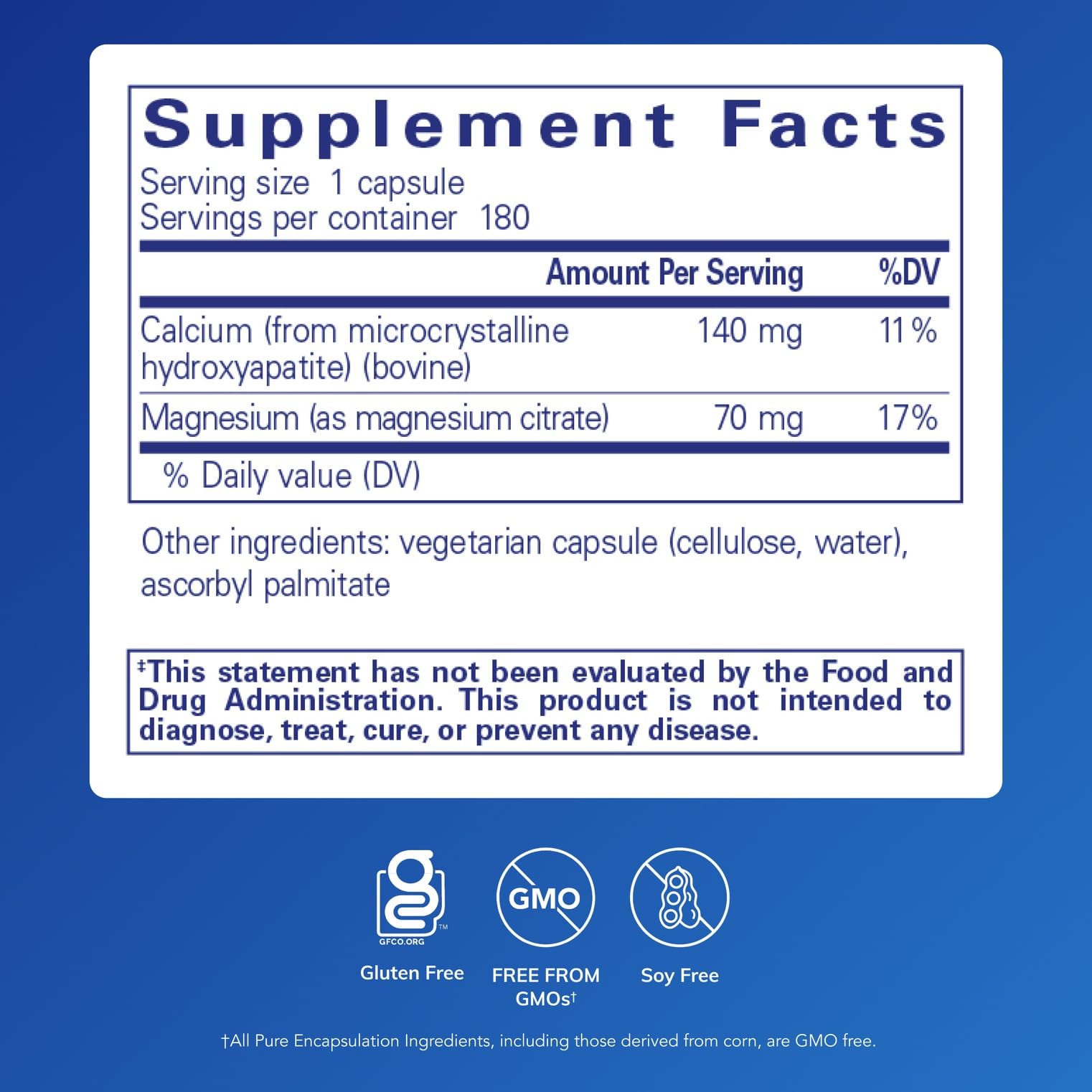 Pure Encapsulations Calcium MCHA con Magnesio: cápsulas para mantenimiento diario de la densidad ósea.