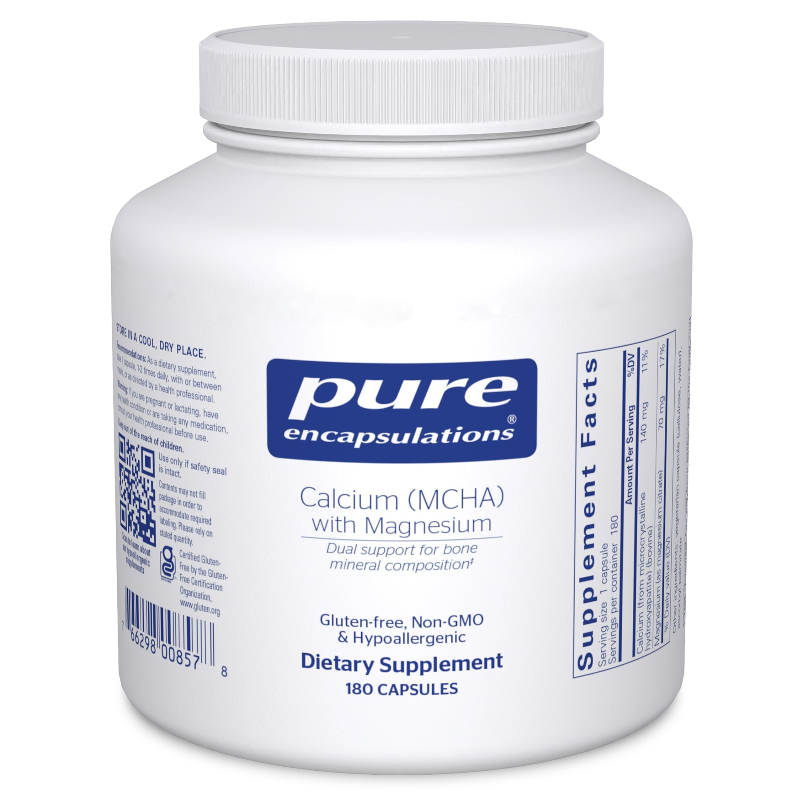 Pure Encapsulations Calcium MCHA con Magnesio: cápsulas para soporte óseo de alta absorción.