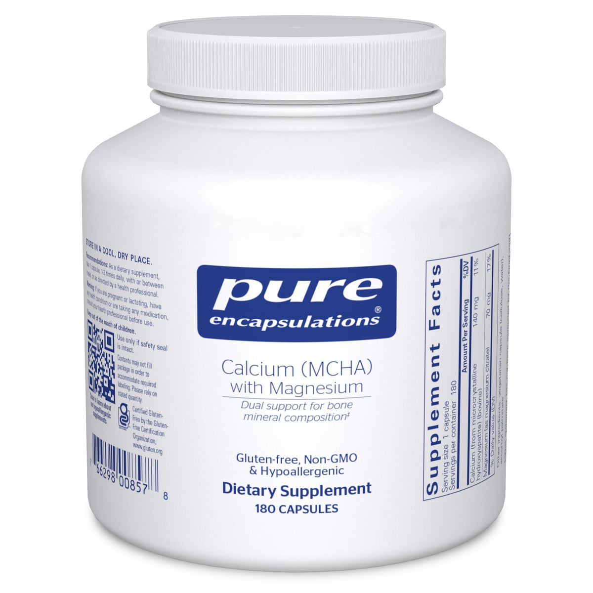 Pure Encapsulations Calcium MCHA con Magnesio: cápsulas para soporte óseo de alta absorción.