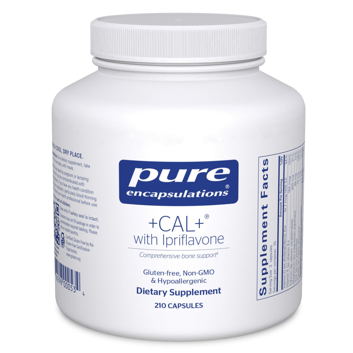 Botella de Pure Encapsulations CalPlus Ipriflavon para uso diario.