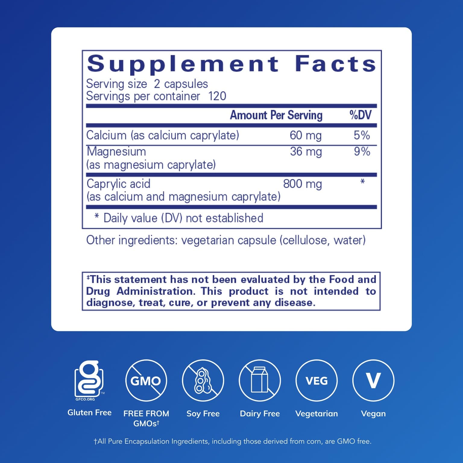 Bote de Pure Encapsulations Caprylic Acid, ideal para uso diario y equilibrio digestivo.