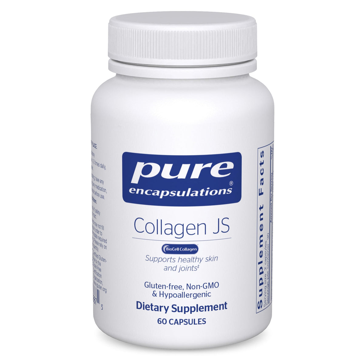Pure Encapsulations Collagen JS, botella frontal, mejora la elasticidad de la piel