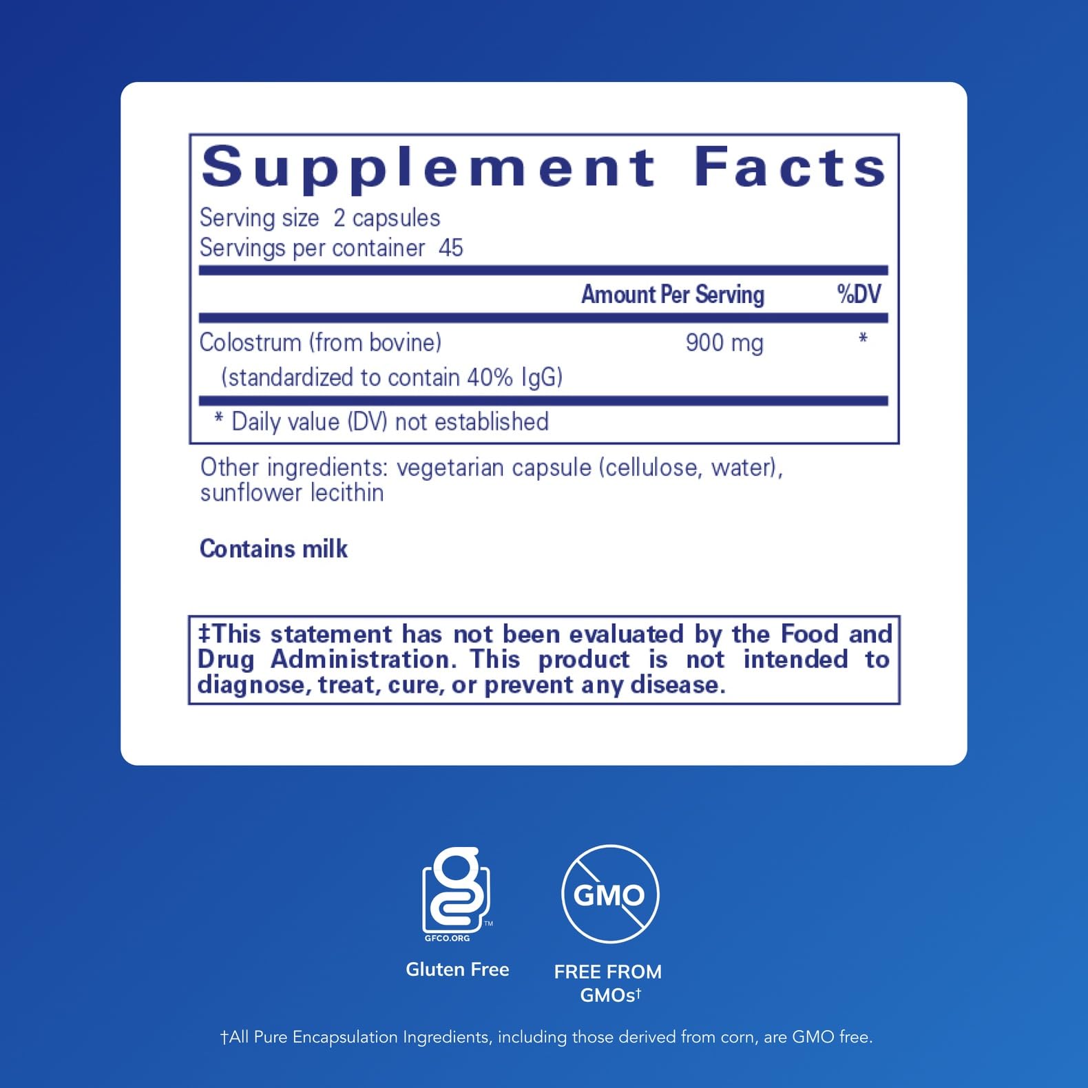 Pure Encapsulations Colostrum cápsulas, dosis concentrada para defensa estacional.
