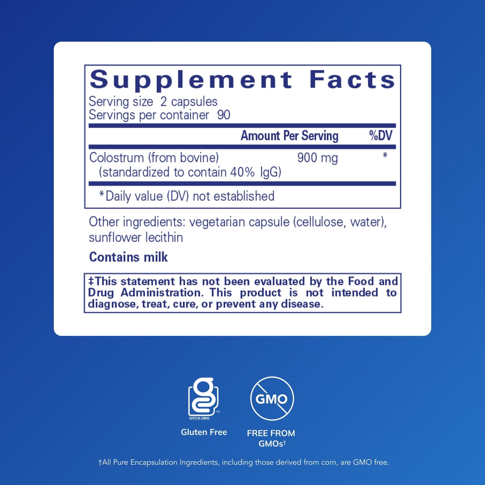 Pure Encapsulations Colostrum, cápsulas visibles para uso diario