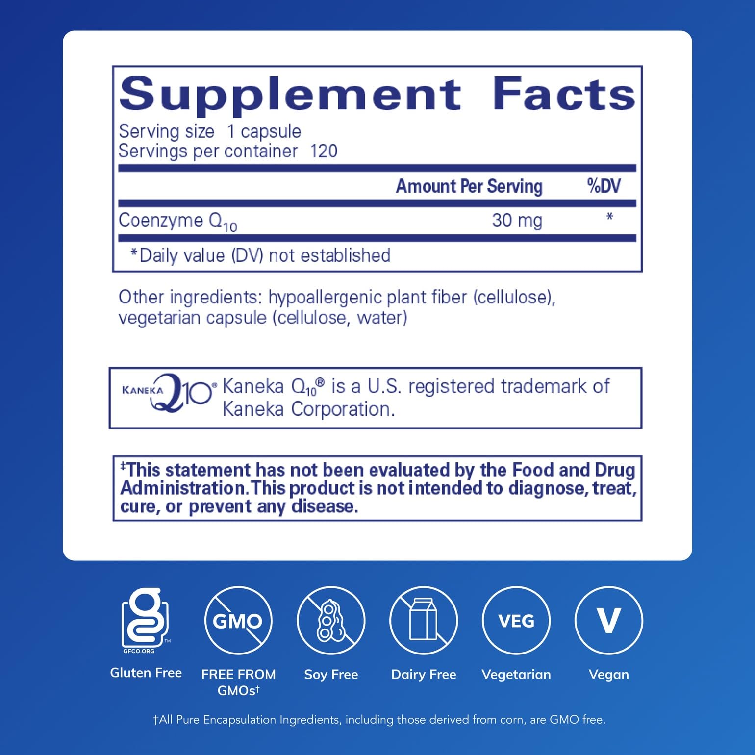 Pure Encapsulations CoQ10 30 mg, cápsulas, soporte antioxidante diario.