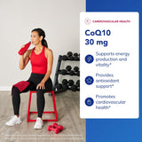 Pure Encapsulations CoQ10 30 mg, etiqueta legible, claridad de ingredientes y pureza.