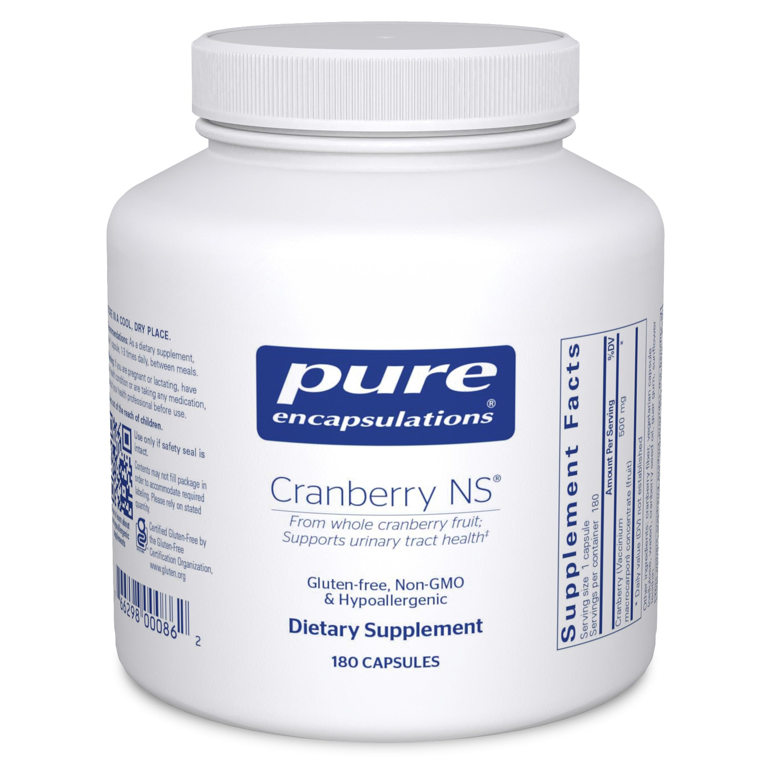 Pure Encapsulations Cranberry NS, bote de 180 cápsulas para apoyar el tracto urinario.