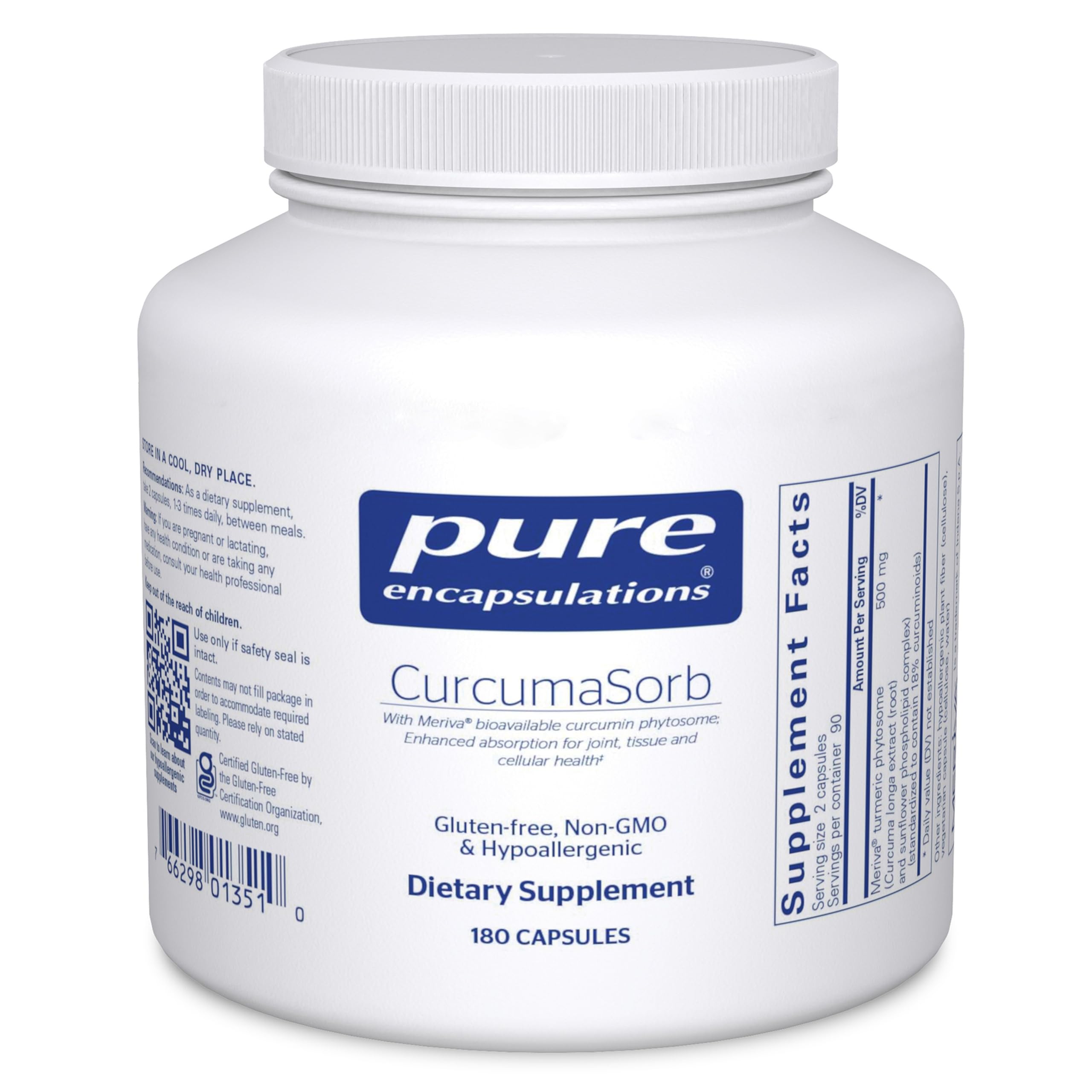 Pure Encapsulations CurcumaSorb frasco visible para apoyar la movilidad articular