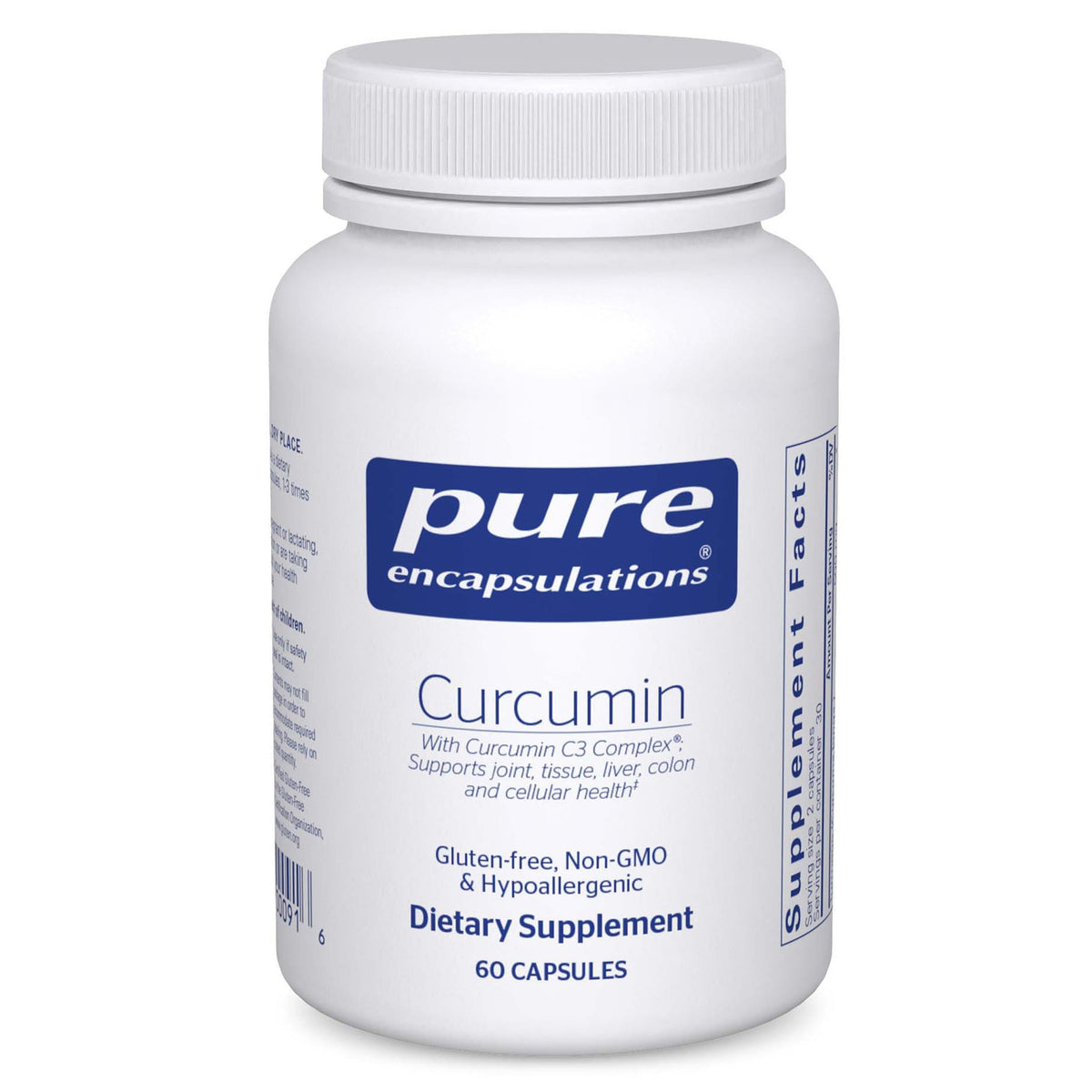 Pure Encapsulations Curcumin: botella con cápsulas para apoyo diario de movilidad.