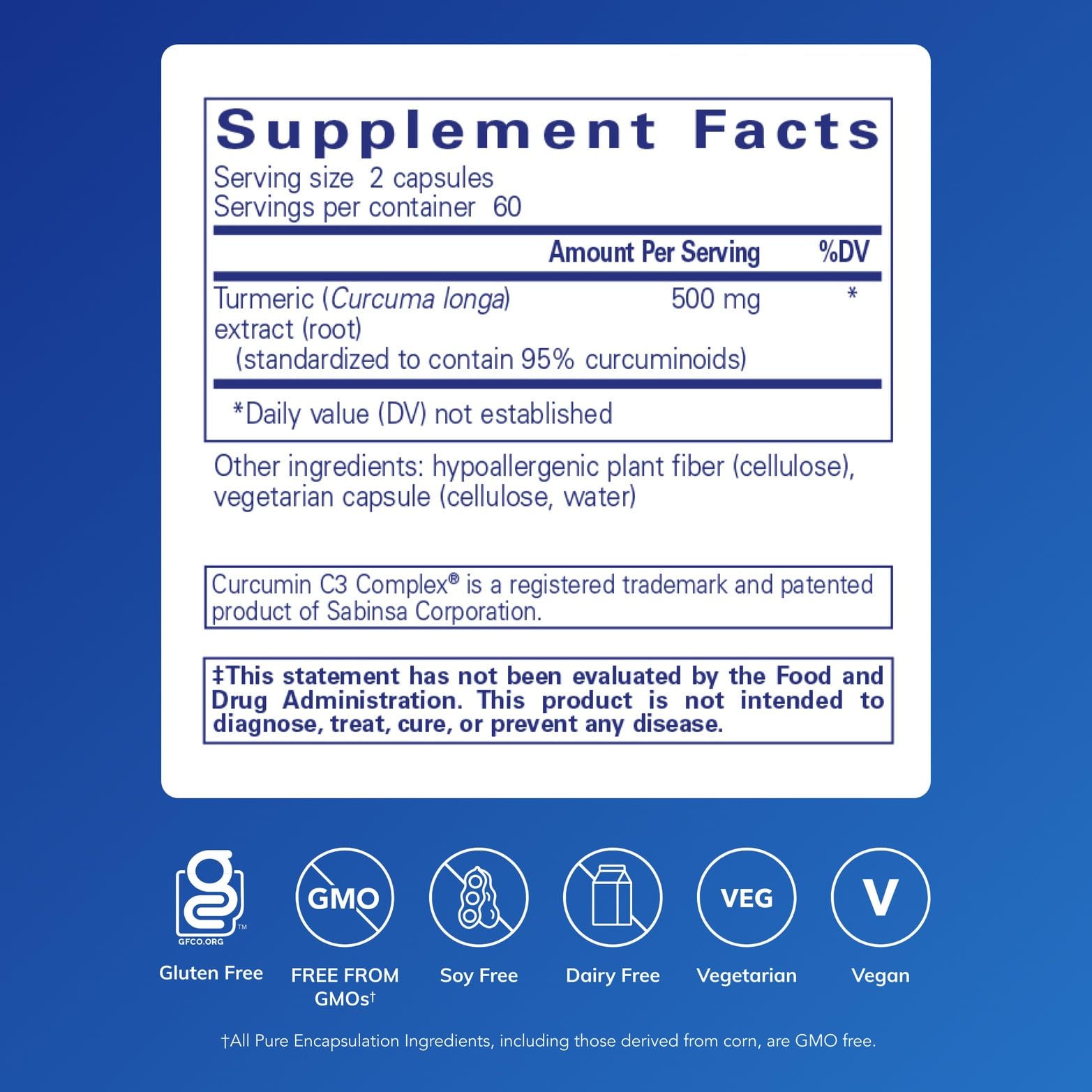 Pure Encapsulations Curcumin 500mg cápsulas: dosis diaria para bienestar general.