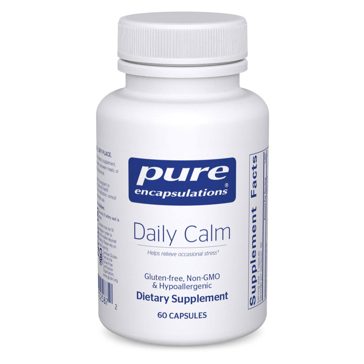 Pure Encapsulations Daily Calm: botella de capsulas para apoyo calmante diario.