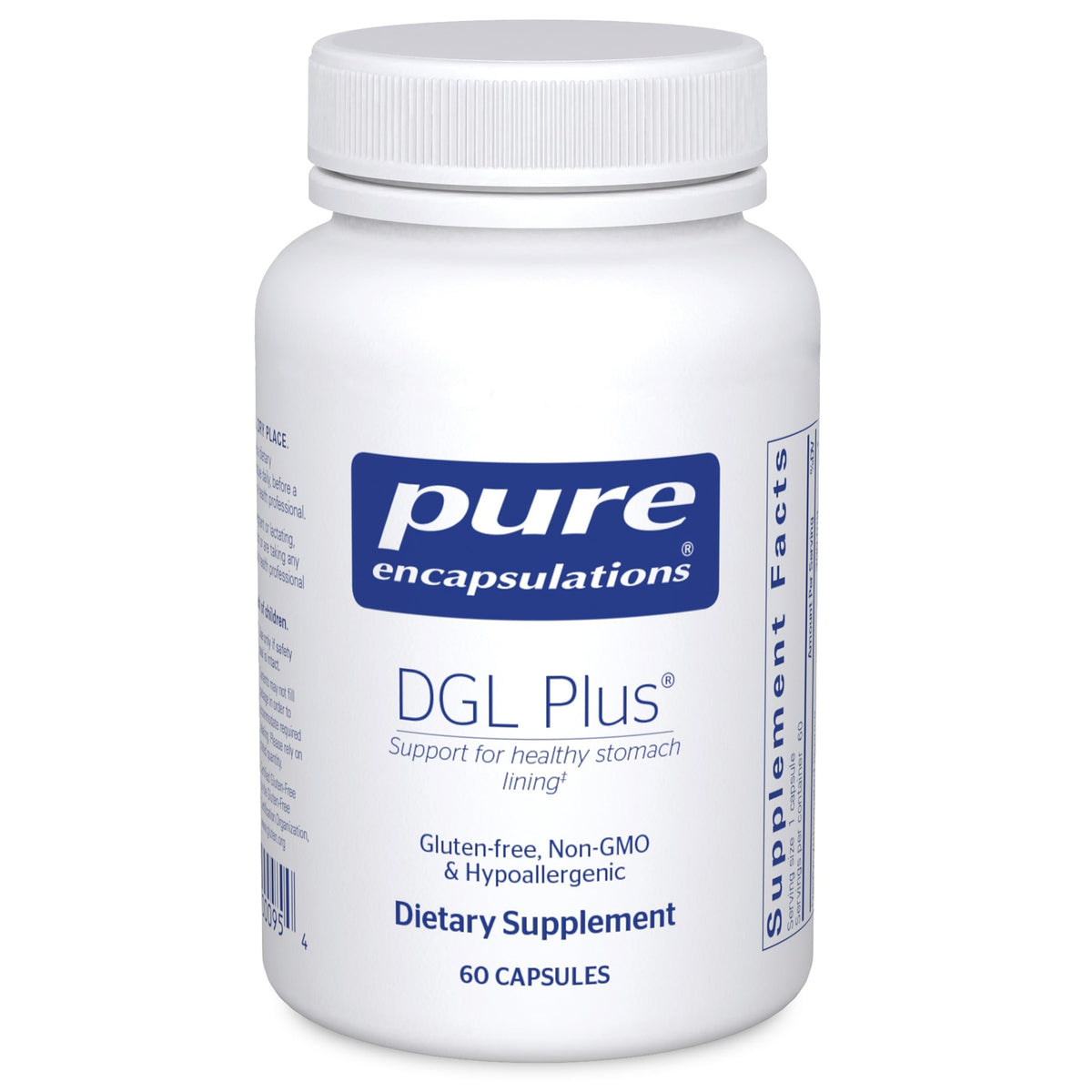 Pure Encapsulations DGL Plus: cápsulas para apoyar la salud digestiva diaria.