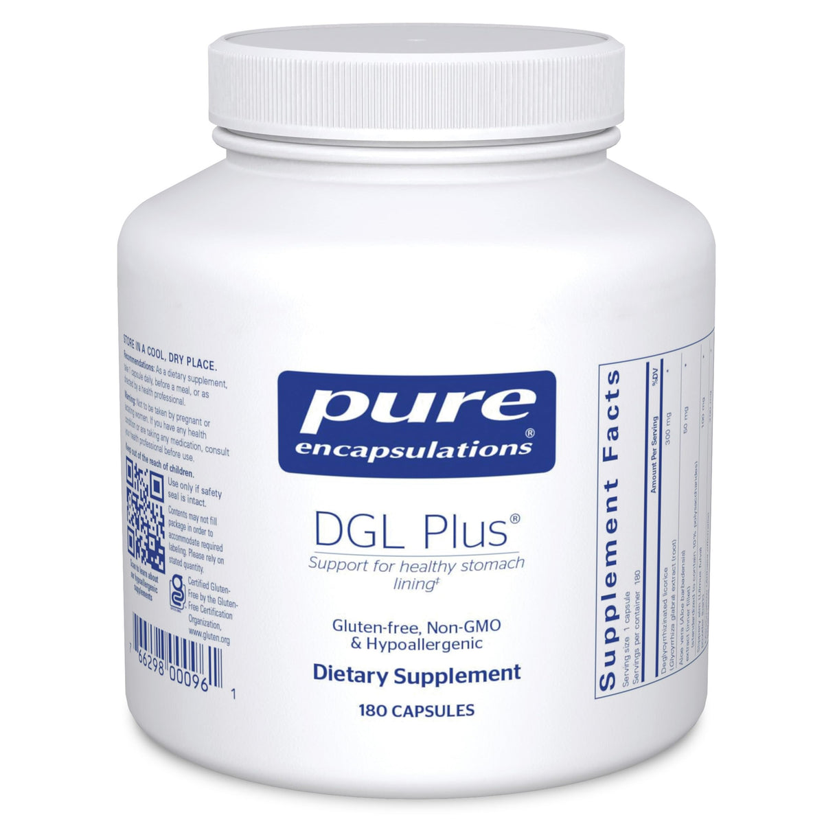 Pure Encapsulations DGL Plus cápsulas: apoyo digestivo suave para uso diario.
