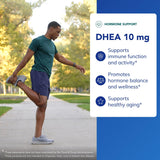 Cápsulas en frasco de Pure Encapsulations DHEA, foco en apoyar el sistema inmunológico.